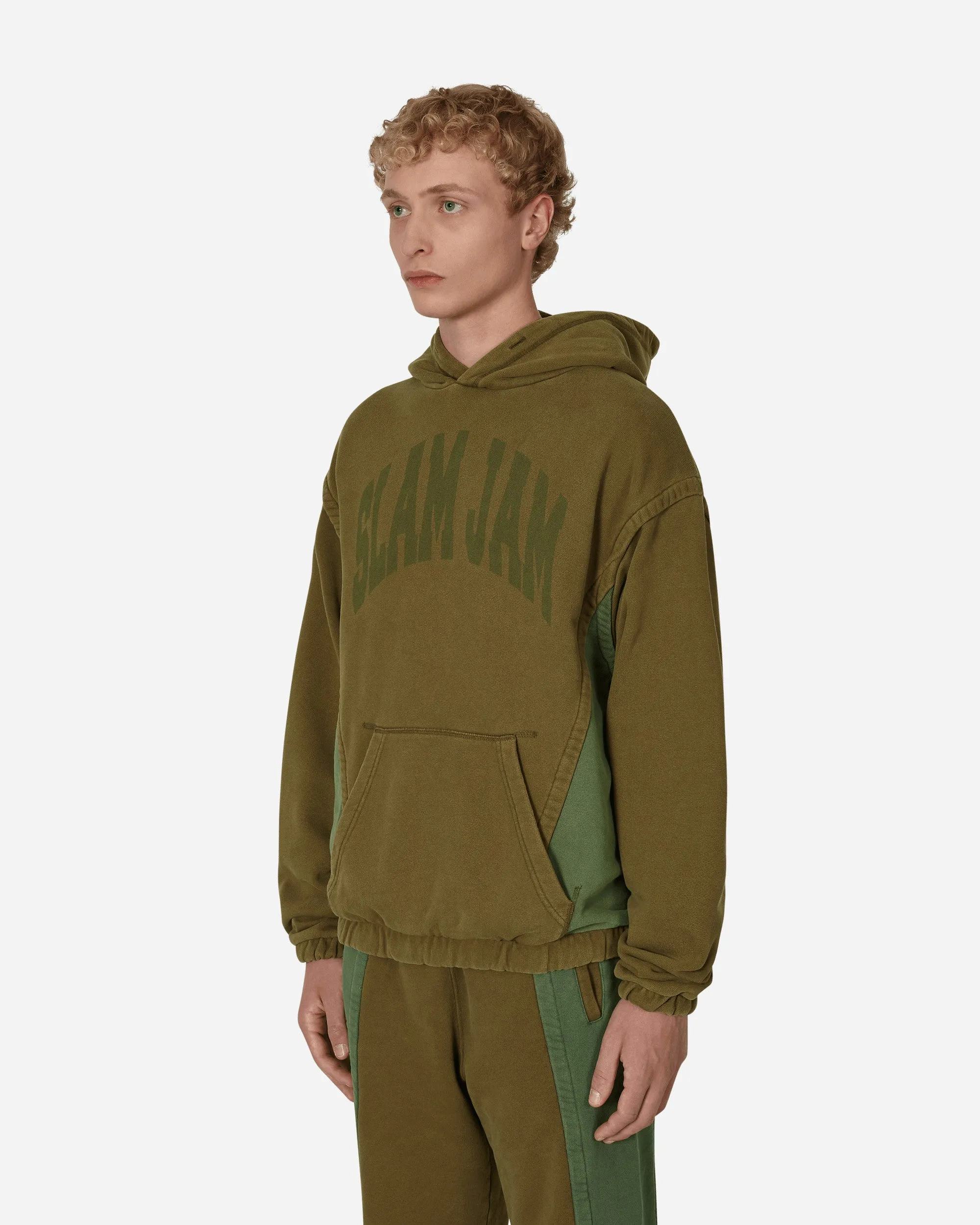 Panel Hooded Sweatshirt Green / Brown