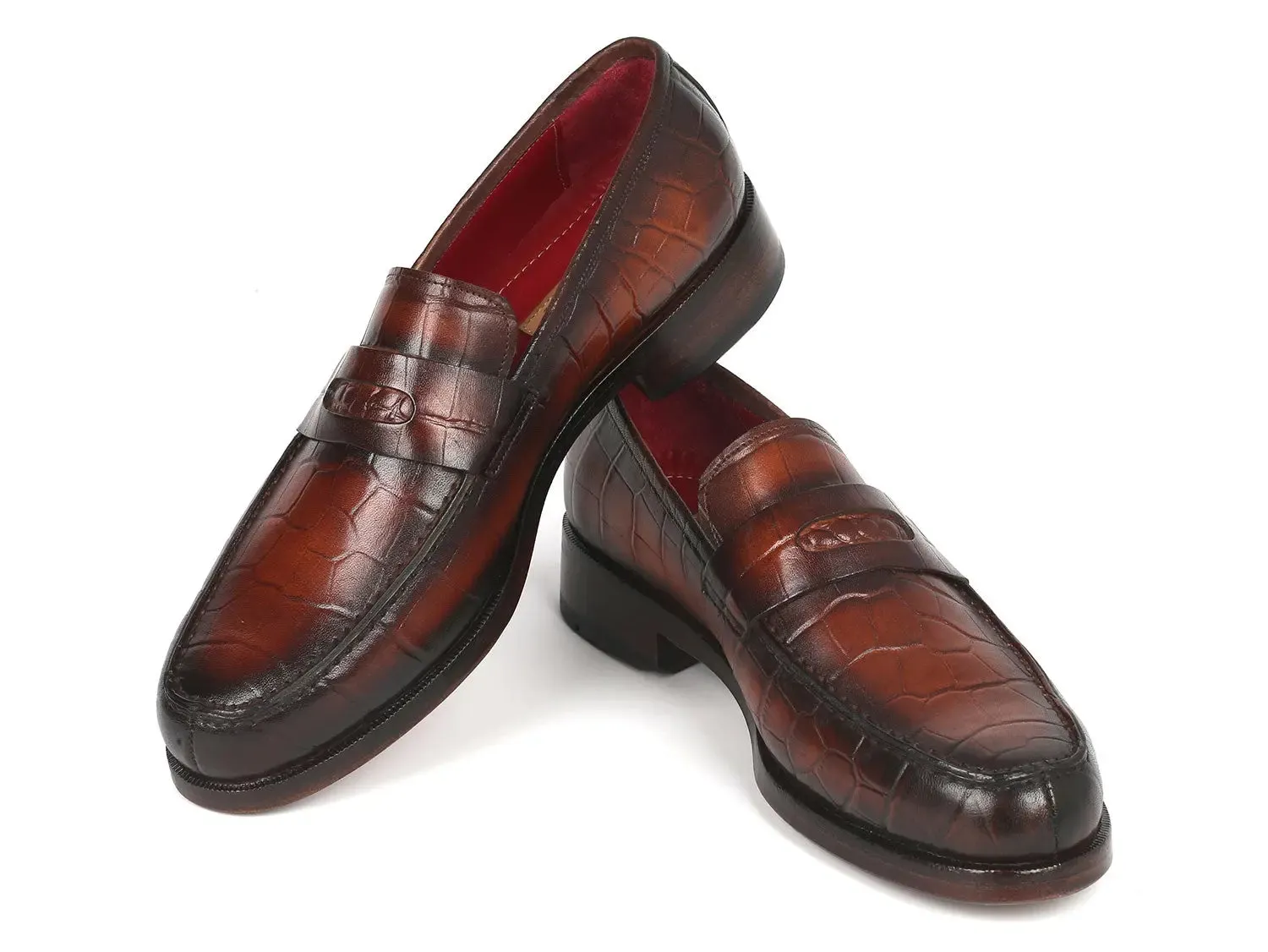 Paul Parkman Shoes Paul Parkman Croco-Embossed Calfskin Penny Loafers in Brown