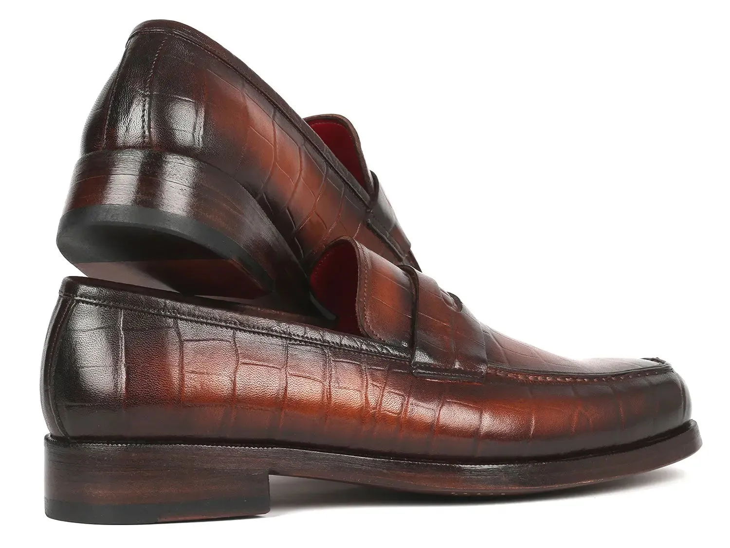 Paul Parkman Shoes Paul Parkman Croco-Embossed Calfskin Penny Loafers in Brown