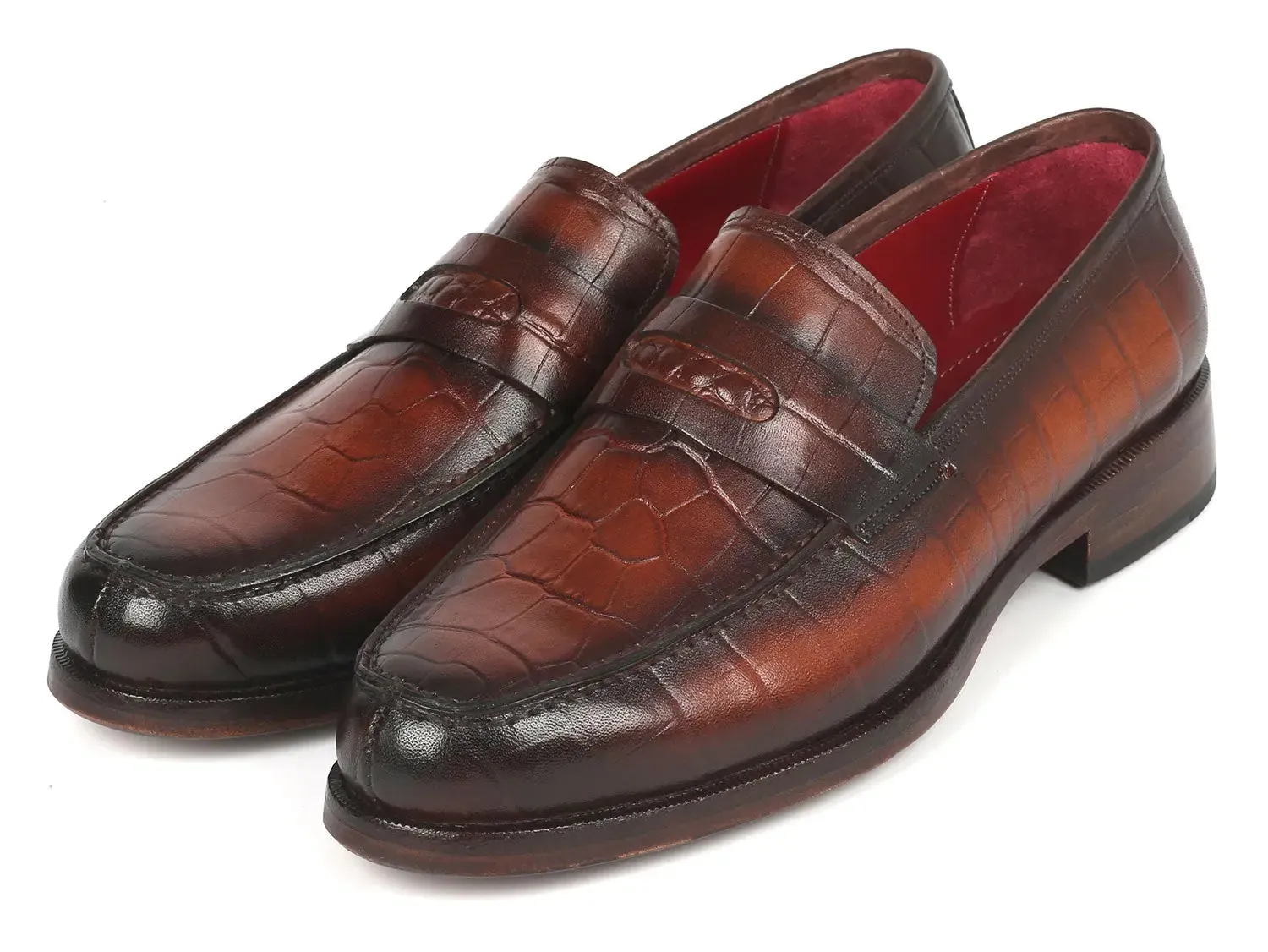 Paul Parkman Shoes Paul Parkman Croco-Embossed Calfskin Penny Loafers in Brown