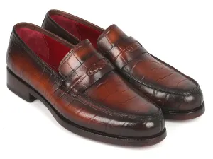 Paul Parkman Shoes Paul Parkman Croco-Embossed Calfskin Penny Loafers in Brown