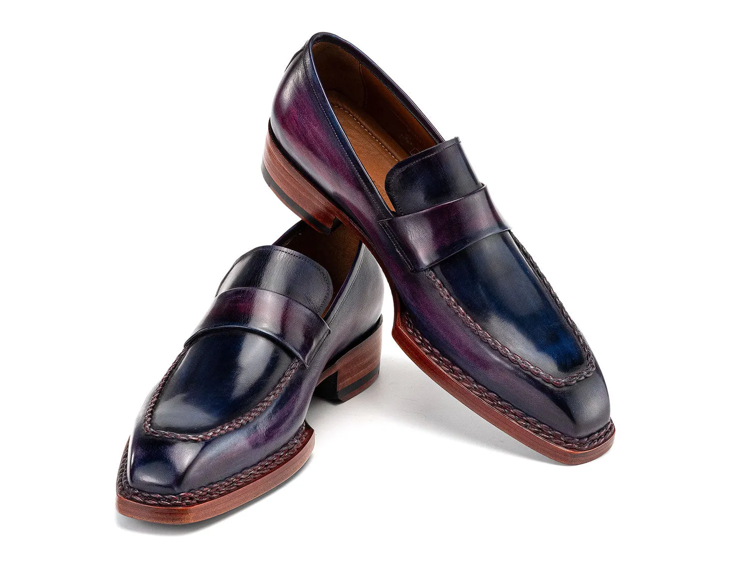Paul Parkman Shoes Paul Parkman Men's Norwegian Welted Loafers in Purple Patina