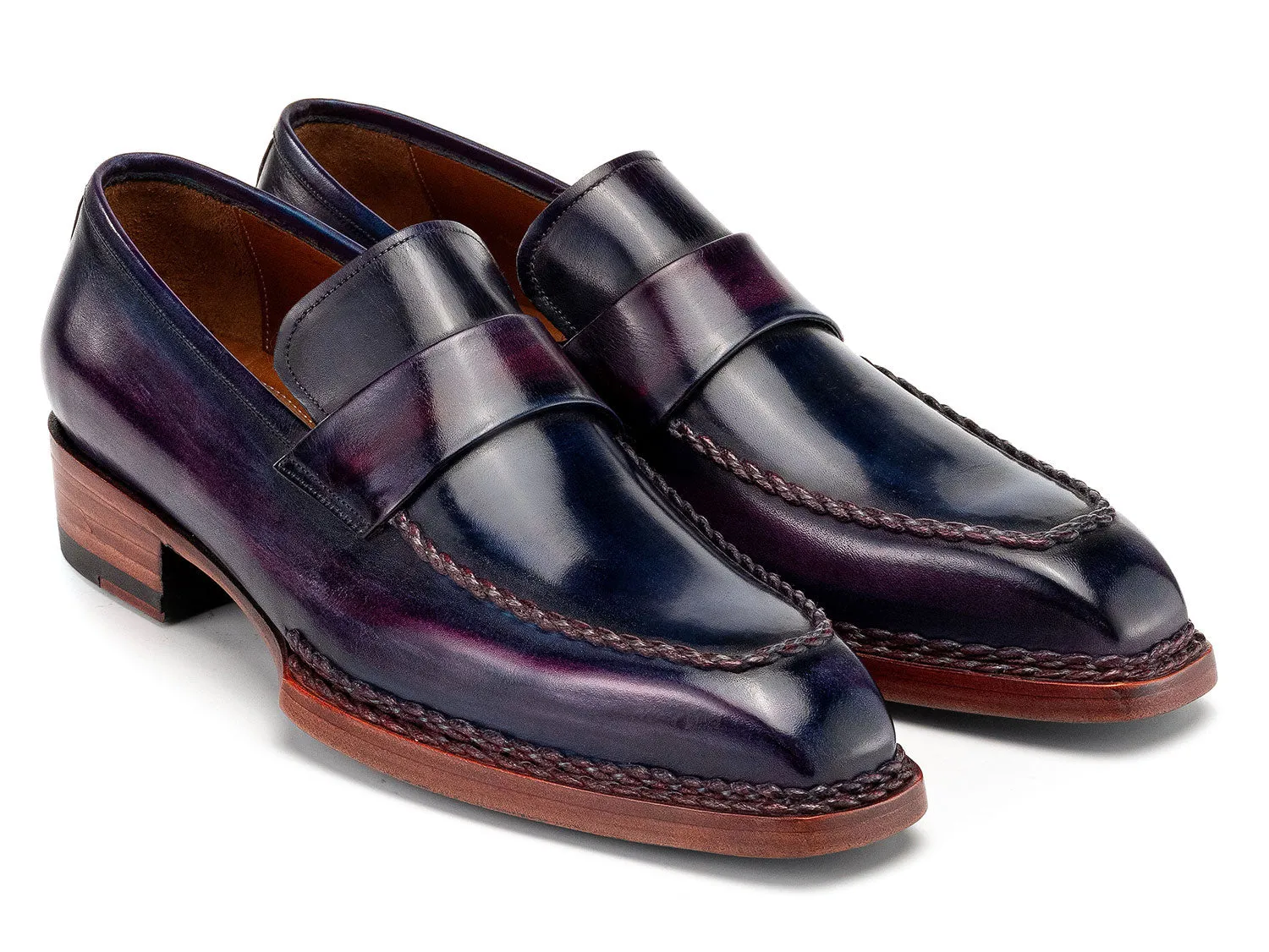 Paul Parkman Shoes Paul Parkman Men's Norwegian Welted Loafers in Purple Patina