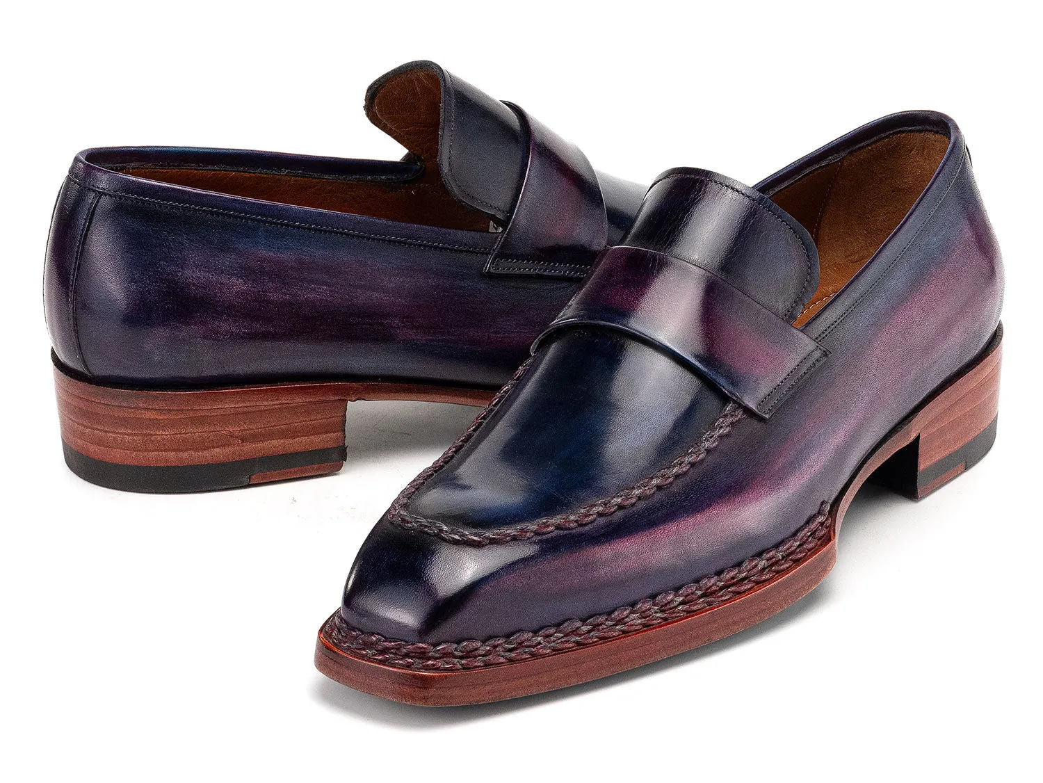 Paul Parkman Shoes Paul Parkman Men's Norwegian Welted Loafers in Purple Patina