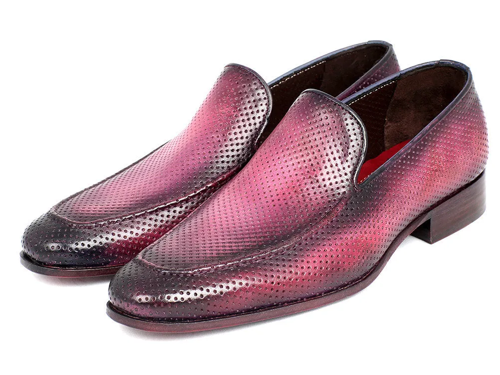 Paul Parkman Shoes Paul Parkman Men's Perforated Leather Loafers in Purple