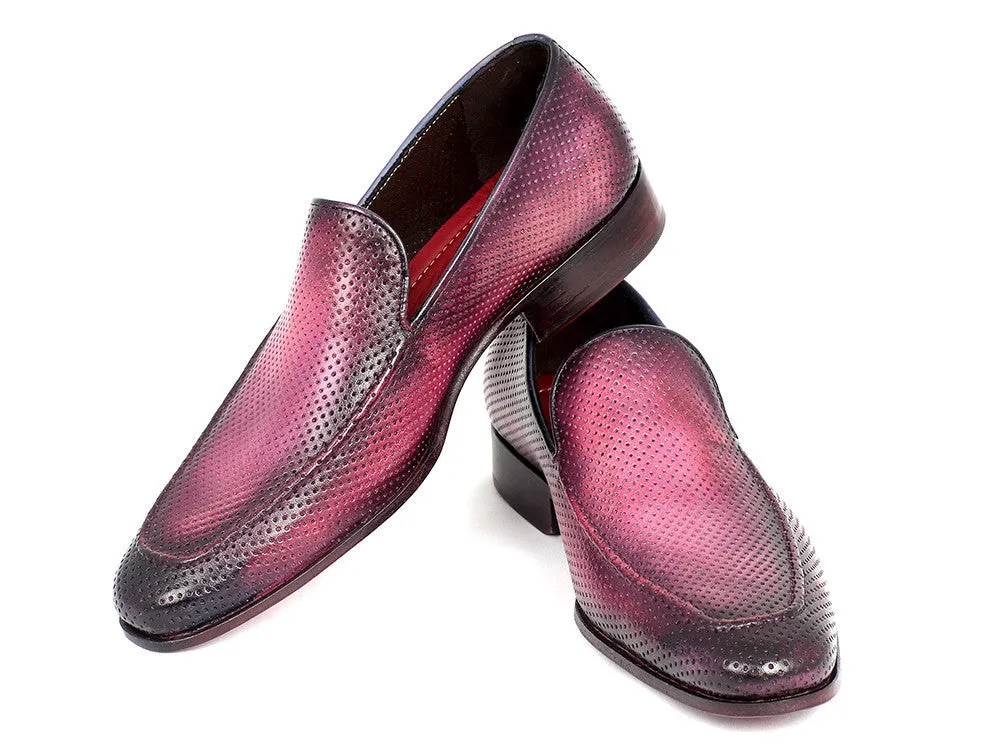 Paul Parkman Shoes Paul Parkman Men's Perforated Leather Loafers in Purple