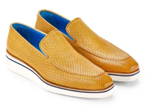 Paul Parkman Shoes Paul Parkman Men's Smart Casual Perforated Leather Loafers in Beige