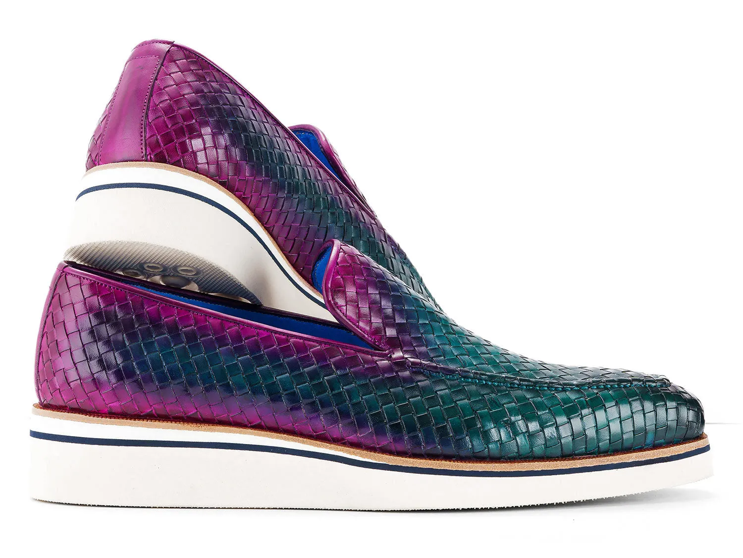 Paul Parkman Shoes Paul Parkman Men's Smart Casual Woven Leather Loafers in Green & Purple