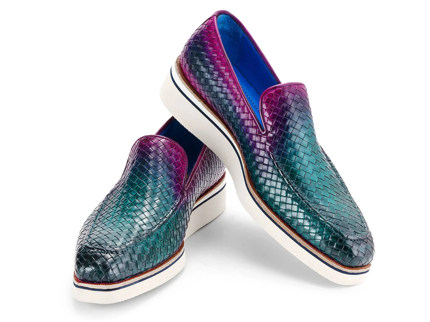 Paul Parkman Shoes Paul Parkman Men's Smart Casual Woven Leather Loafers in Green & Purple