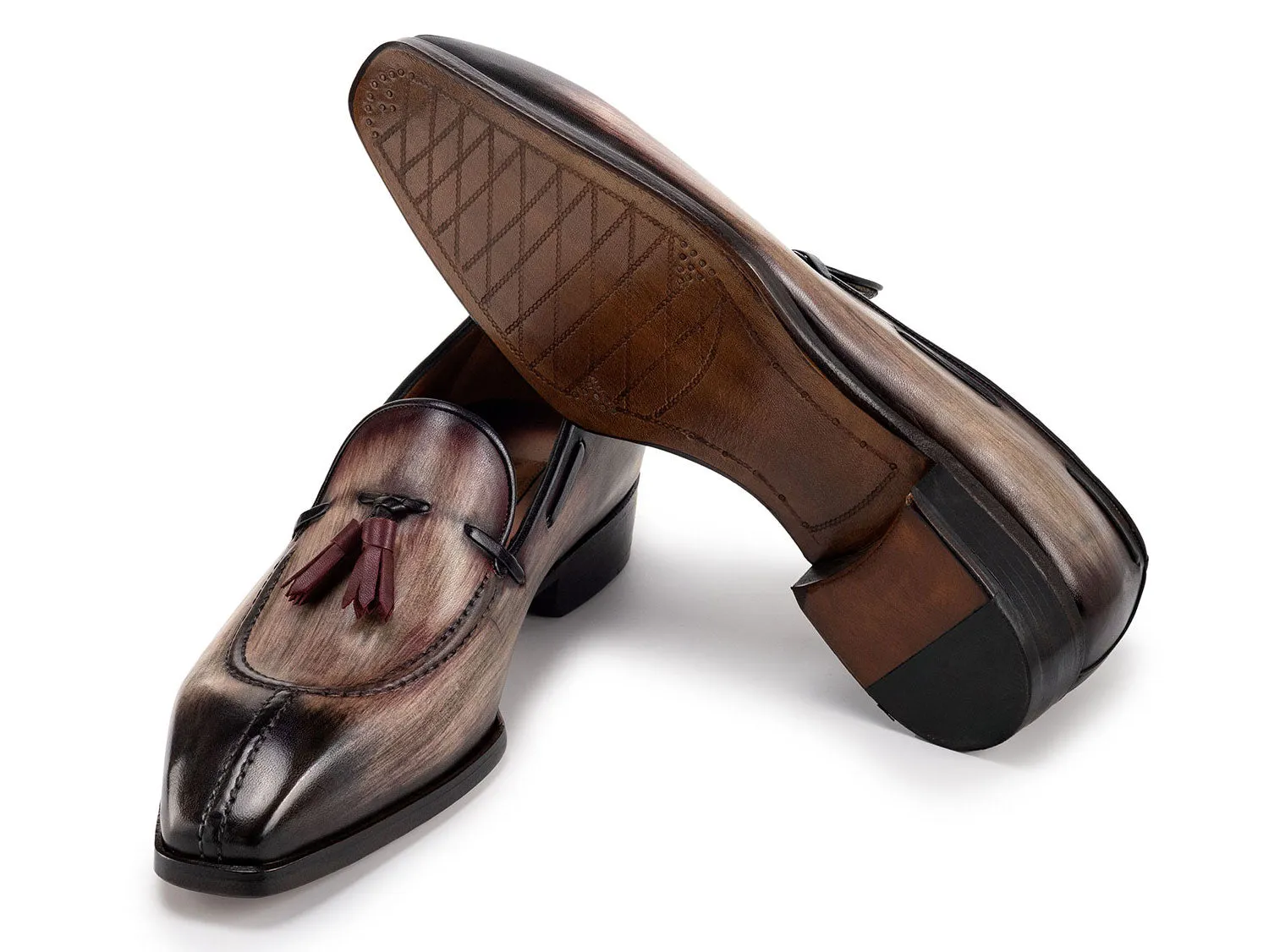 Paul Parkman Shoes Paul Parkman Men's Split Toe Patina Leather Tassel Loafers in Brown