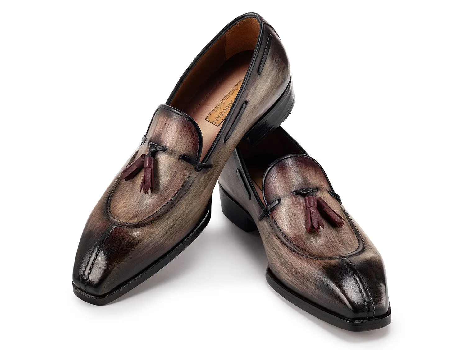 Paul Parkman Shoes Paul Parkman Men's Split Toe Patina Leather Tassel Loafers in Brown