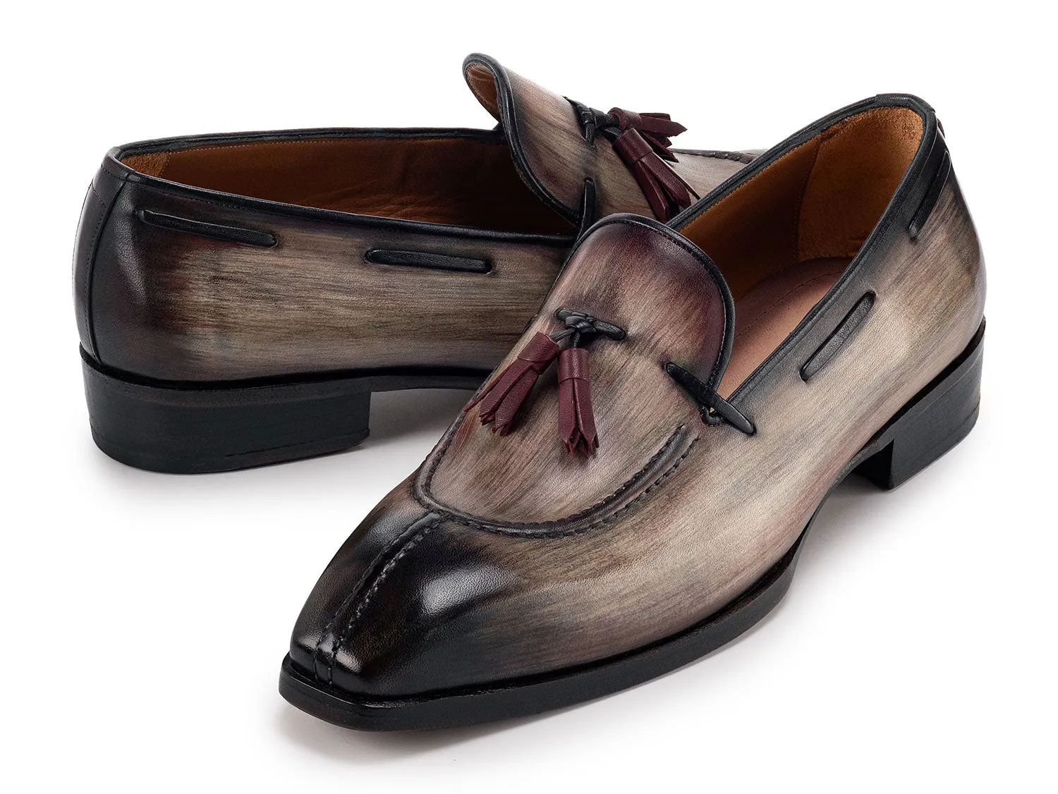 Paul Parkman Shoes Paul Parkman Men's Split Toe Patina Leather Tassel Loafers in Brown