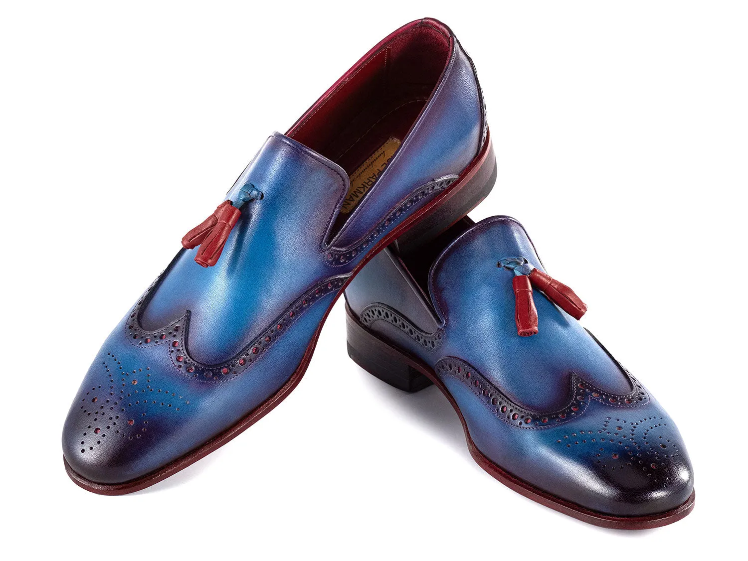 Paul Parkman Shoes Paul Parkman Men's Wingtip Leather Tassel Loafers in Blue