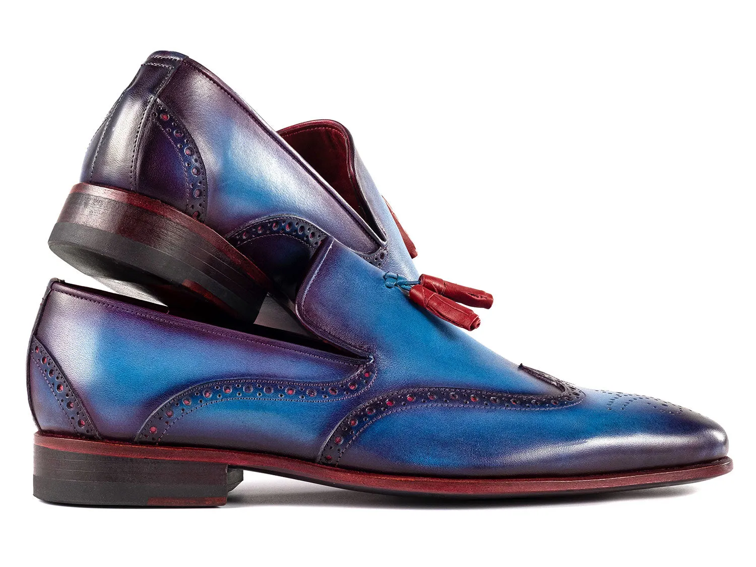 Paul Parkman Shoes Paul Parkman Men's Wingtip Leather Tassel Loafers in Blue