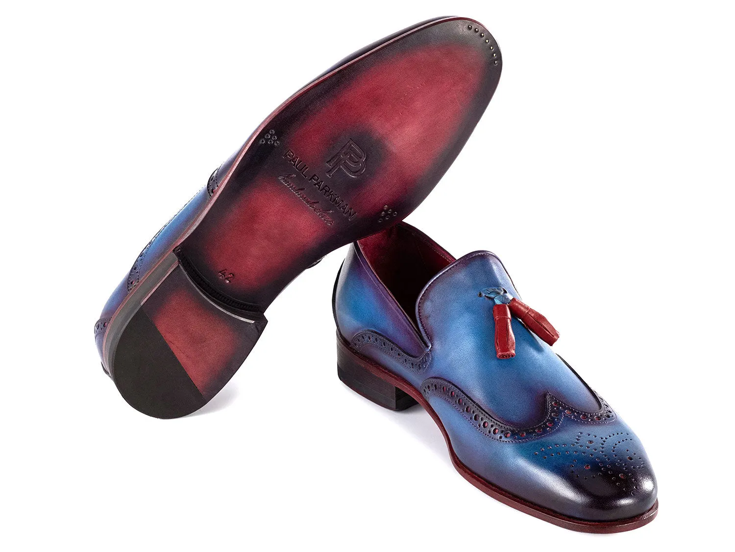 Paul Parkman Shoes Paul Parkman Men's Wingtip Leather Tassel Loafers in Blue