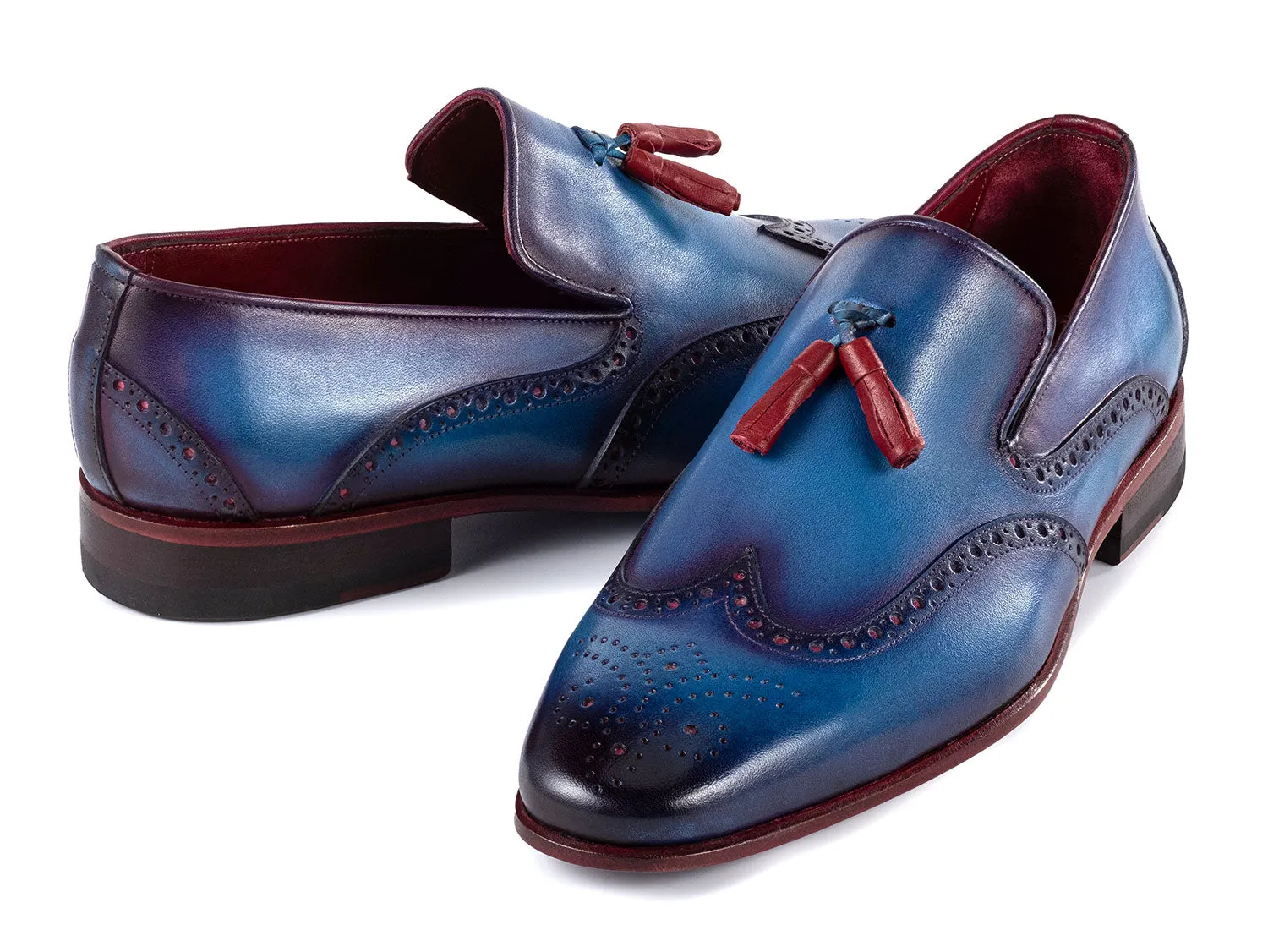 Paul Parkman Shoes Paul Parkman Men's Wingtip Leather Tassel Loafers in Blue