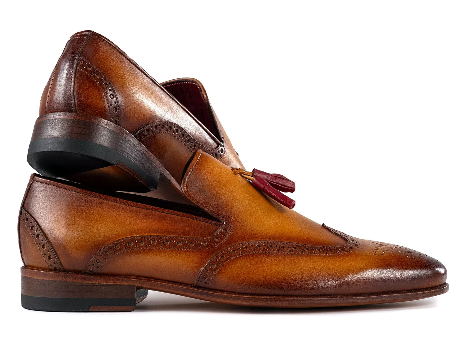 Paul Parkman Shoes Paul Parkman Men's Wingtip Leather Tassel Loafers in Brown
