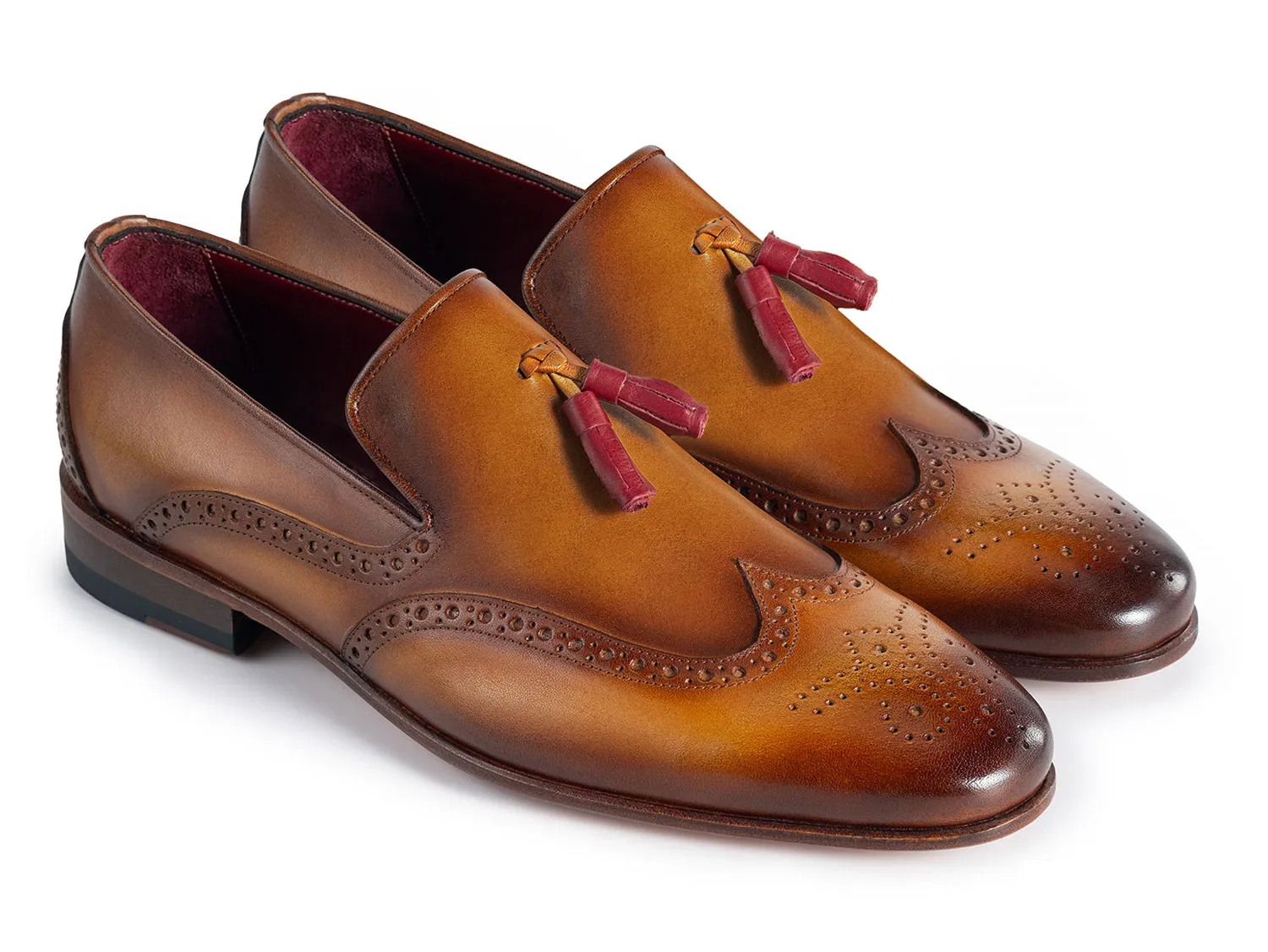 Paul Parkman Shoes Paul Parkman Men's Wingtip Leather Tassel Loafers in Brown