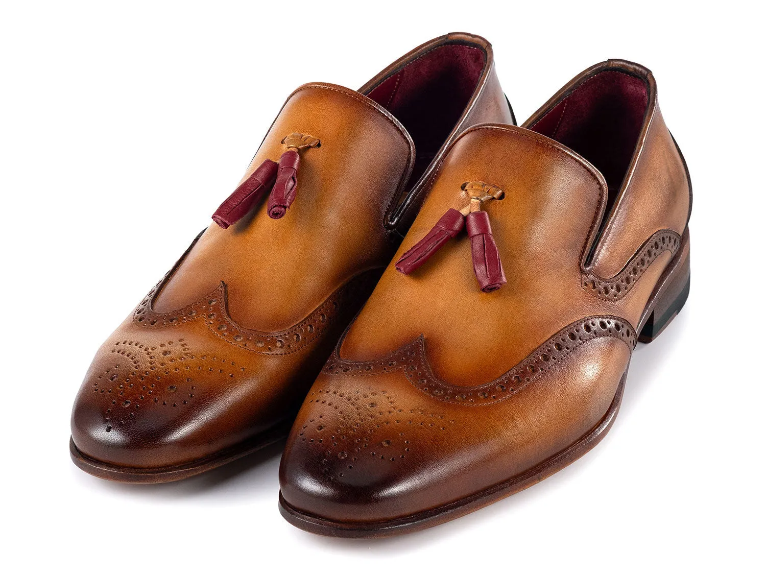Paul Parkman Shoes Paul Parkman Men's Wingtip Leather Tassel Loafers in Brown
