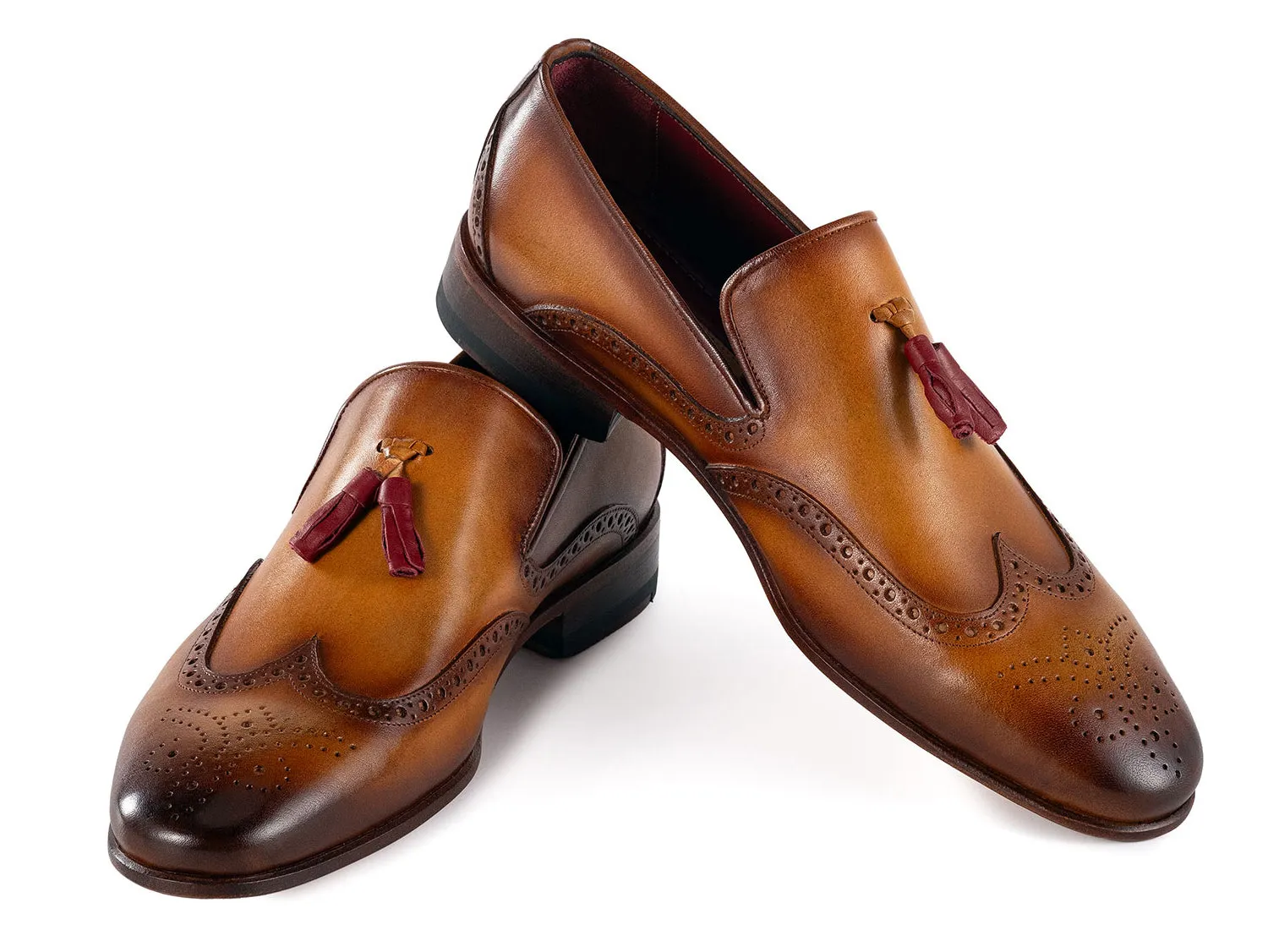 Paul Parkman Shoes Paul Parkman Men's Wingtip Leather Tassel Loafers in Brown