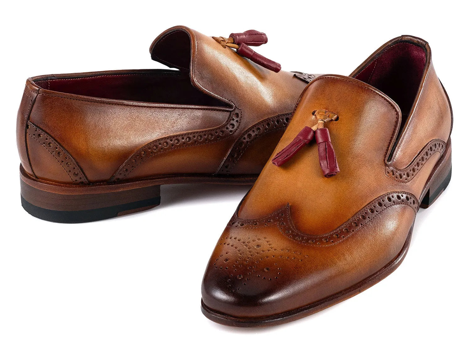 Paul Parkman Shoes Paul Parkman Men's Wingtip Leather Tassel Loafers in Brown
