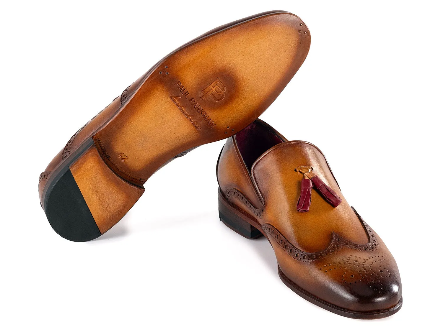 Paul Parkman Shoes Paul Parkman Men's Wingtip Leather Tassel Loafers in Brown
