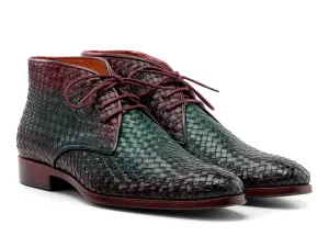 Paul Parkman Shoes Paul Parkman Men's Woven Leather Chukka Boots in Green & Purple