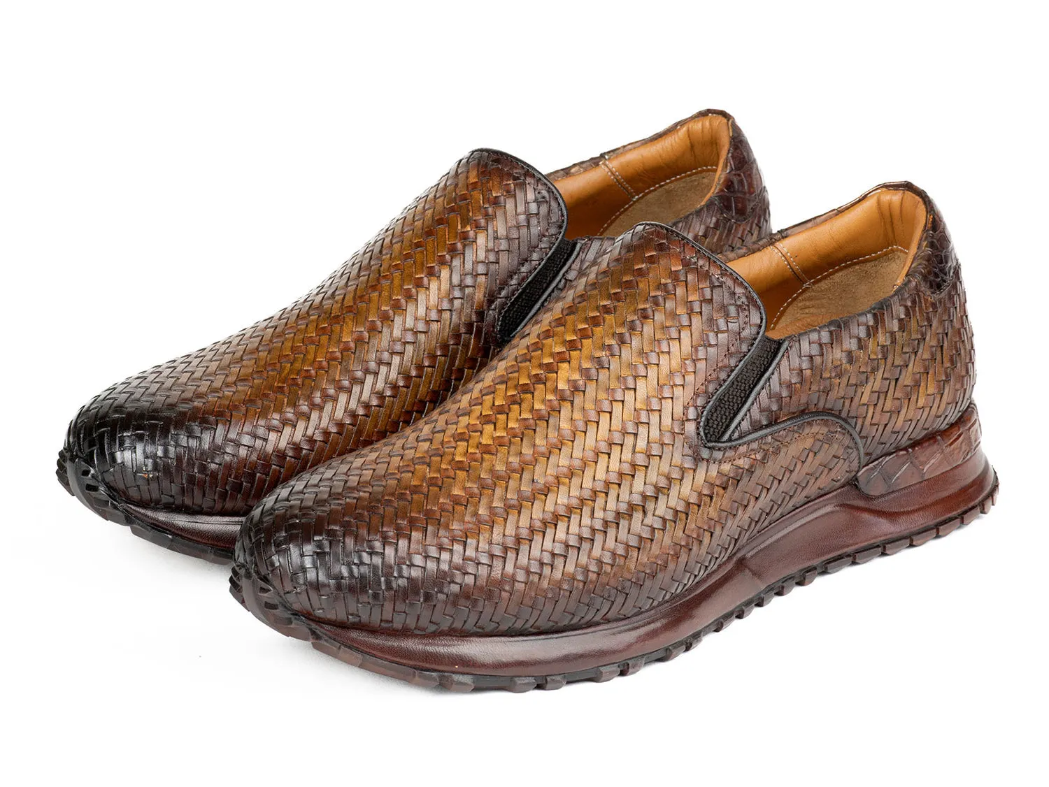 Paul Parkman Shoes Paul Parkman Men's Woven Leather Slip-On Sneakers in Brown