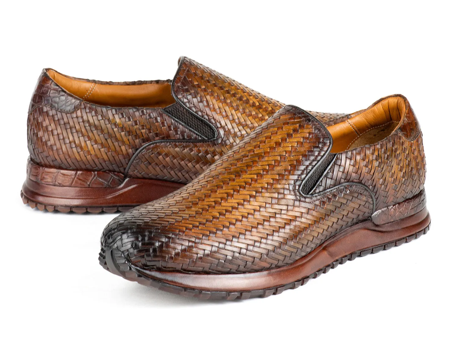 Paul Parkman Shoes Paul Parkman Men's Woven Leather Slip-On Sneakers in Brown