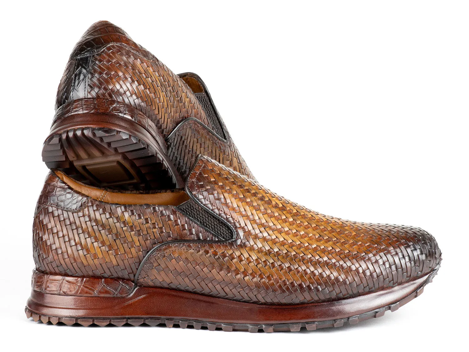 Paul Parkman Shoes Paul Parkman Men's Woven Leather Slip-On Sneakers in Brown