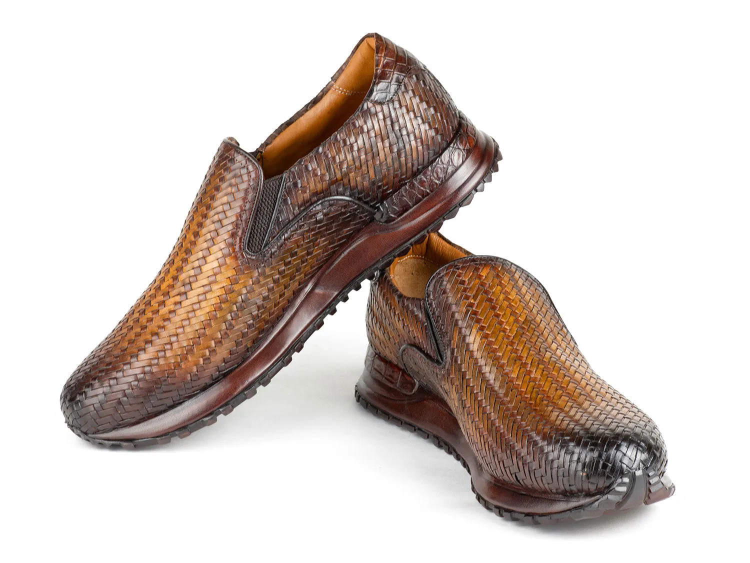 Paul Parkman Shoes Paul Parkman Men's Woven Leather Slip-On Sneakers in Brown