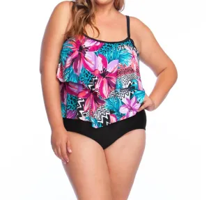 Plus Size Double Tiered One Piece Swimsuit In Max Pink