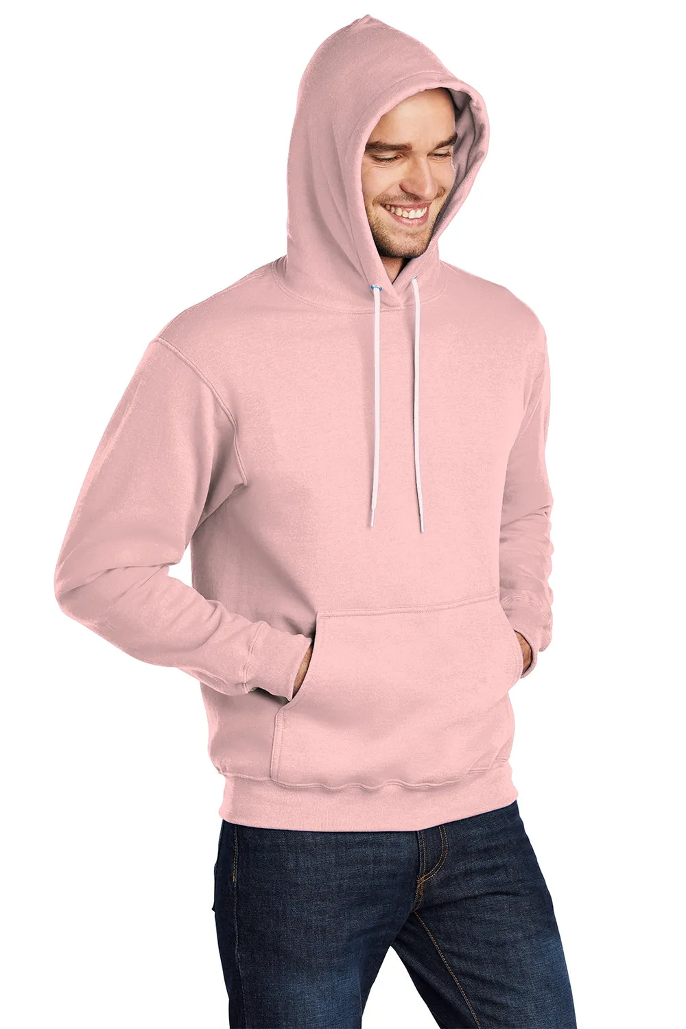 Port & Company Mens Core Pill Resistant Fleece Hooded Sweatshirt Hoodie w/ Pouch Pocket - Pale Blush Pink