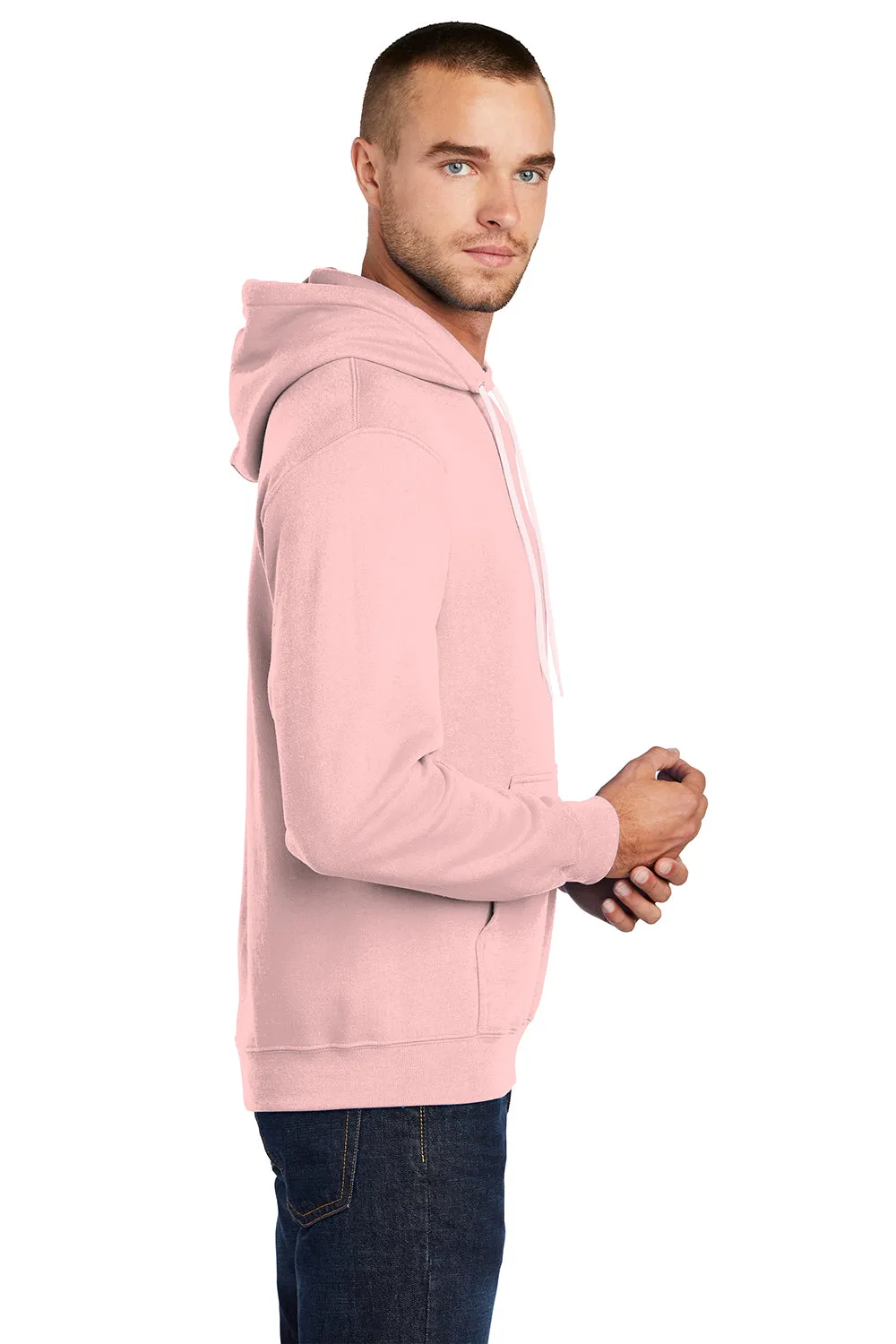 Port & Company Mens Core Pill Resistant Fleece Hooded Sweatshirt Hoodie w/ Pouch Pocket - Pale Blush Pink