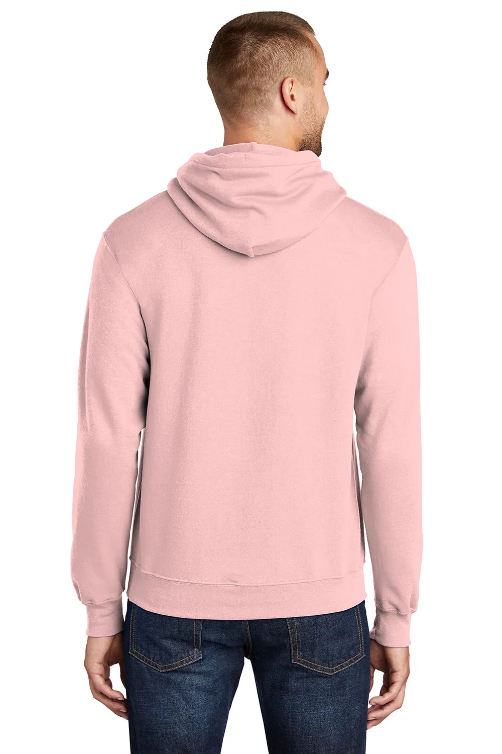 Port & Company Mens Core Pill Resistant Fleece Hooded Sweatshirt Hoodie w/ Pouch Pocket - Pale Blush Pink