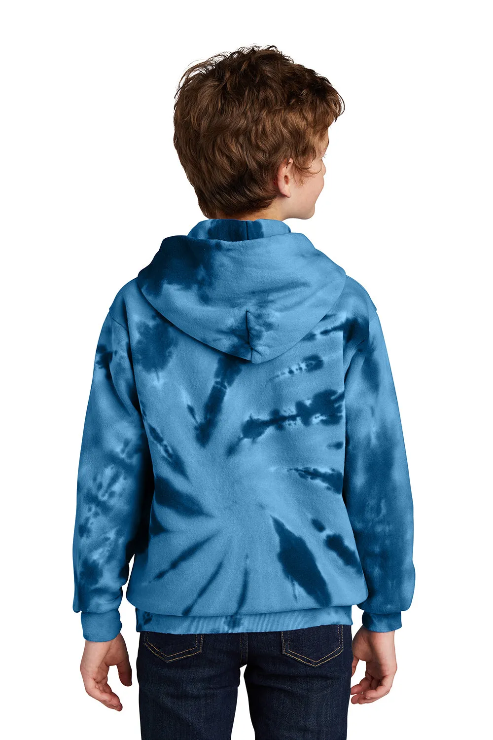 Port & Company Youth Tie-Dye Fleece Hooded Sweatshirt Hoodie w/ Pouch Pocket - Navy Blue