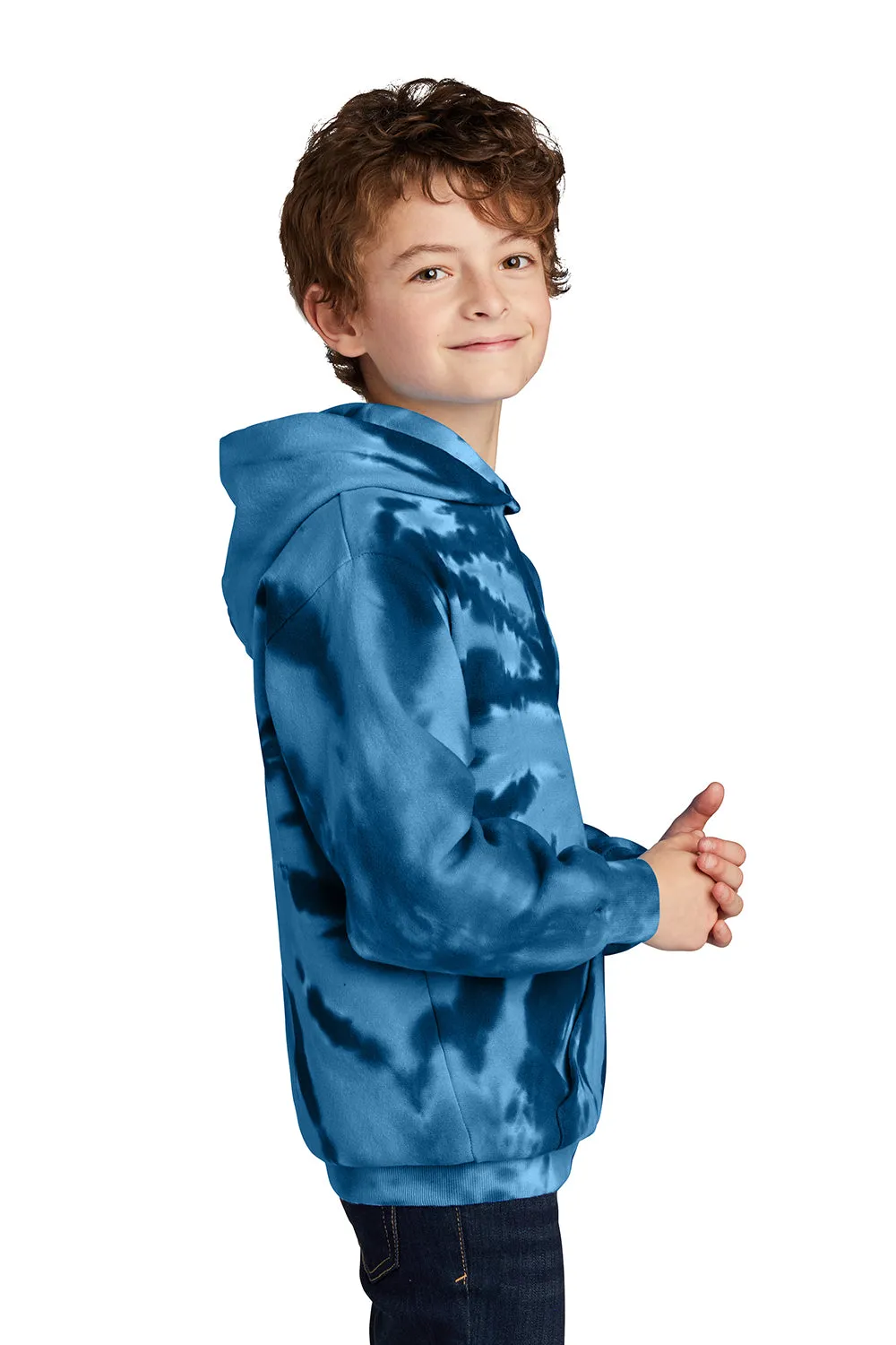 Port & Company Youth Tie-Dye Fleece Hooded Sweatshirt Hoodie w/ Pouch Pocket - Navy Blue