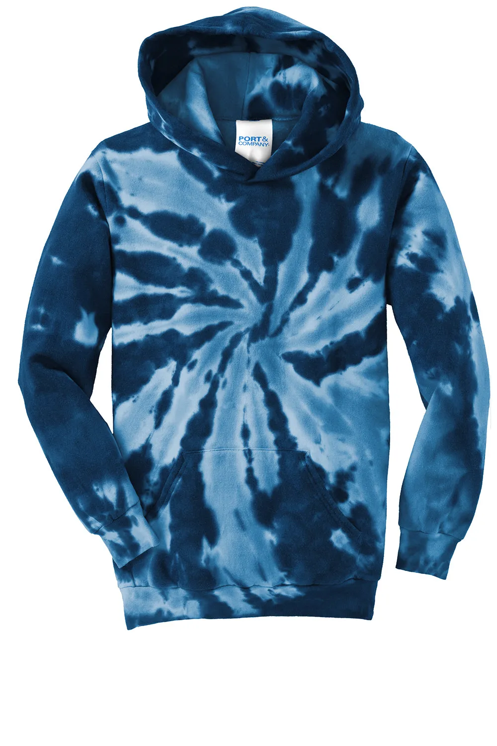 Port & Company Youth Tie-Dye Fleece Hooded Sweatshirt Hoodie w/ Pouch Pocket - Navy Blue
