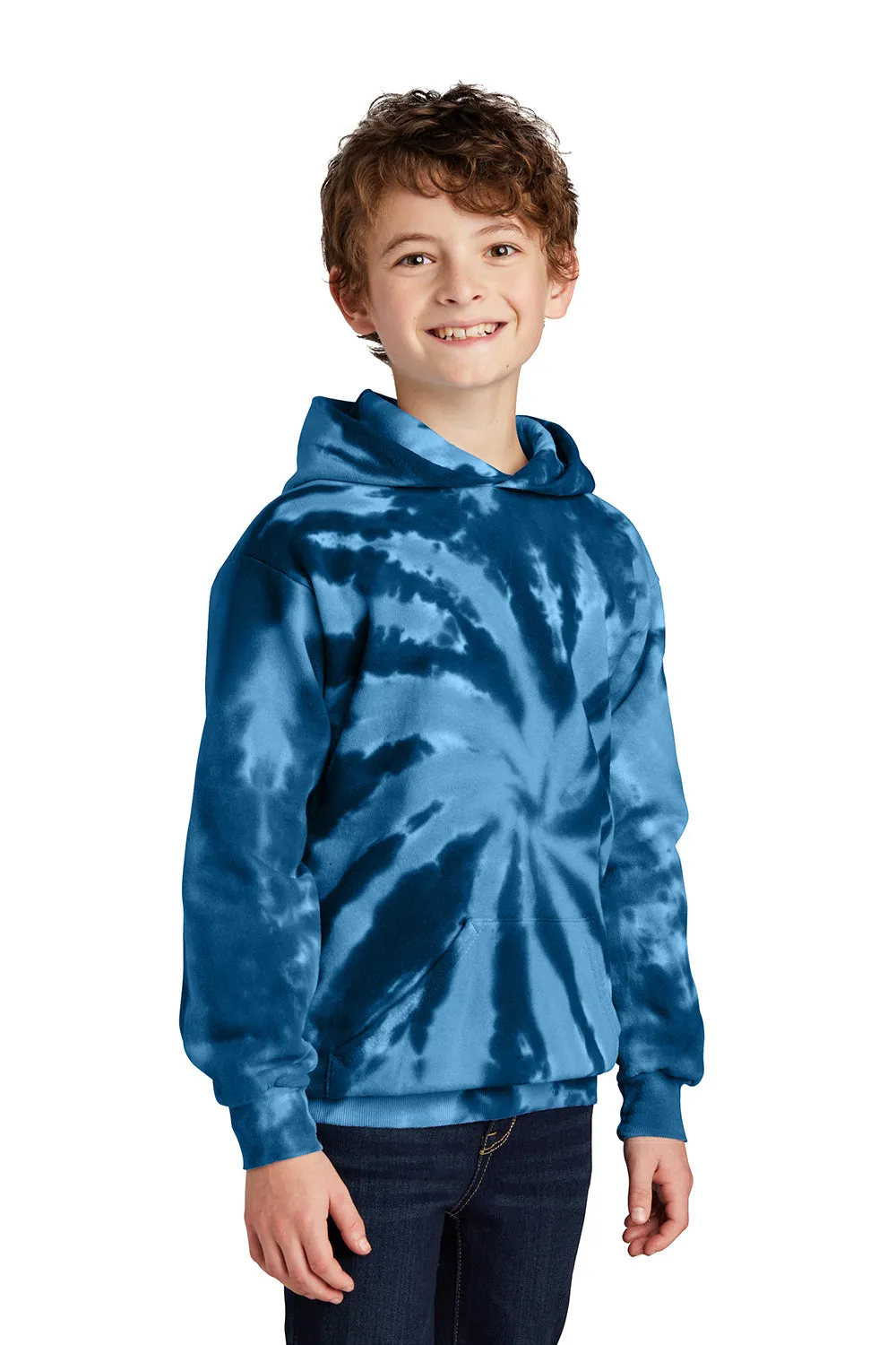 Port & Company Youth Tie-Dye Fleece Hooded Sweatshirt Hoodie w/ Pouch Pocket - Navy Blue