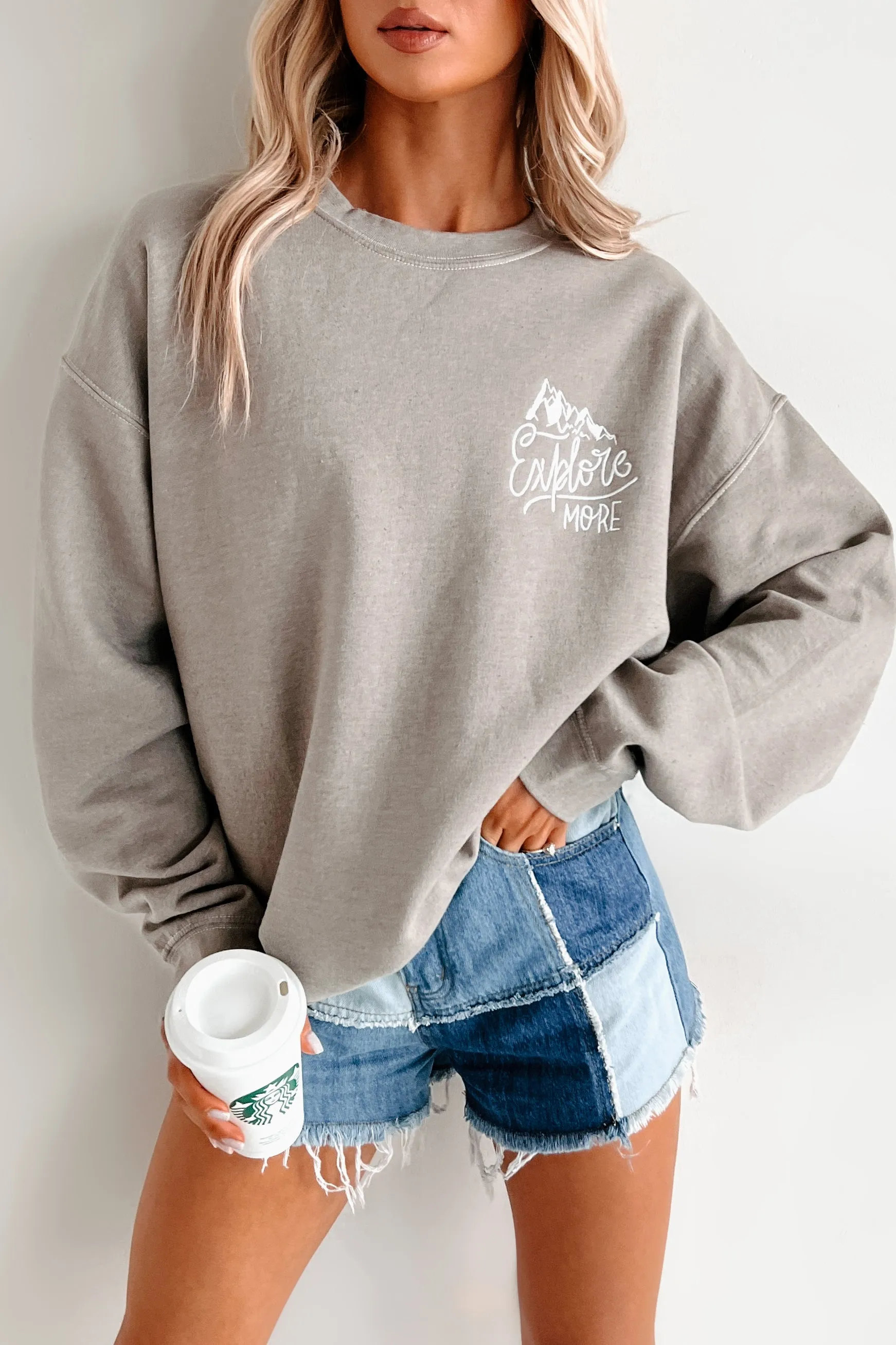 "Adventure Is Out There" Double-Sided Graphic Sweatshirt (Light Olive)