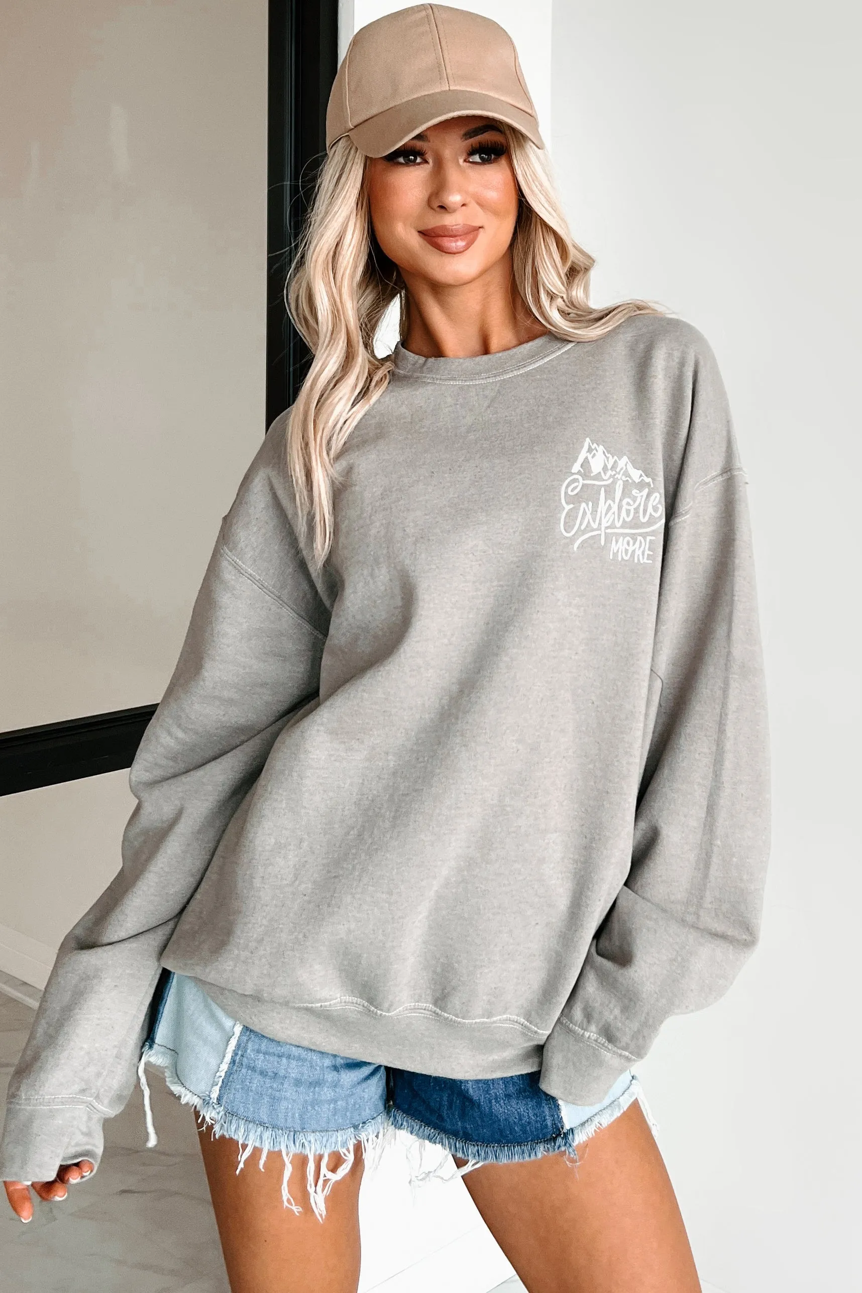 "Adventure Is Out There" Double-Sided Graphic Sweatshirt (Light Olive)