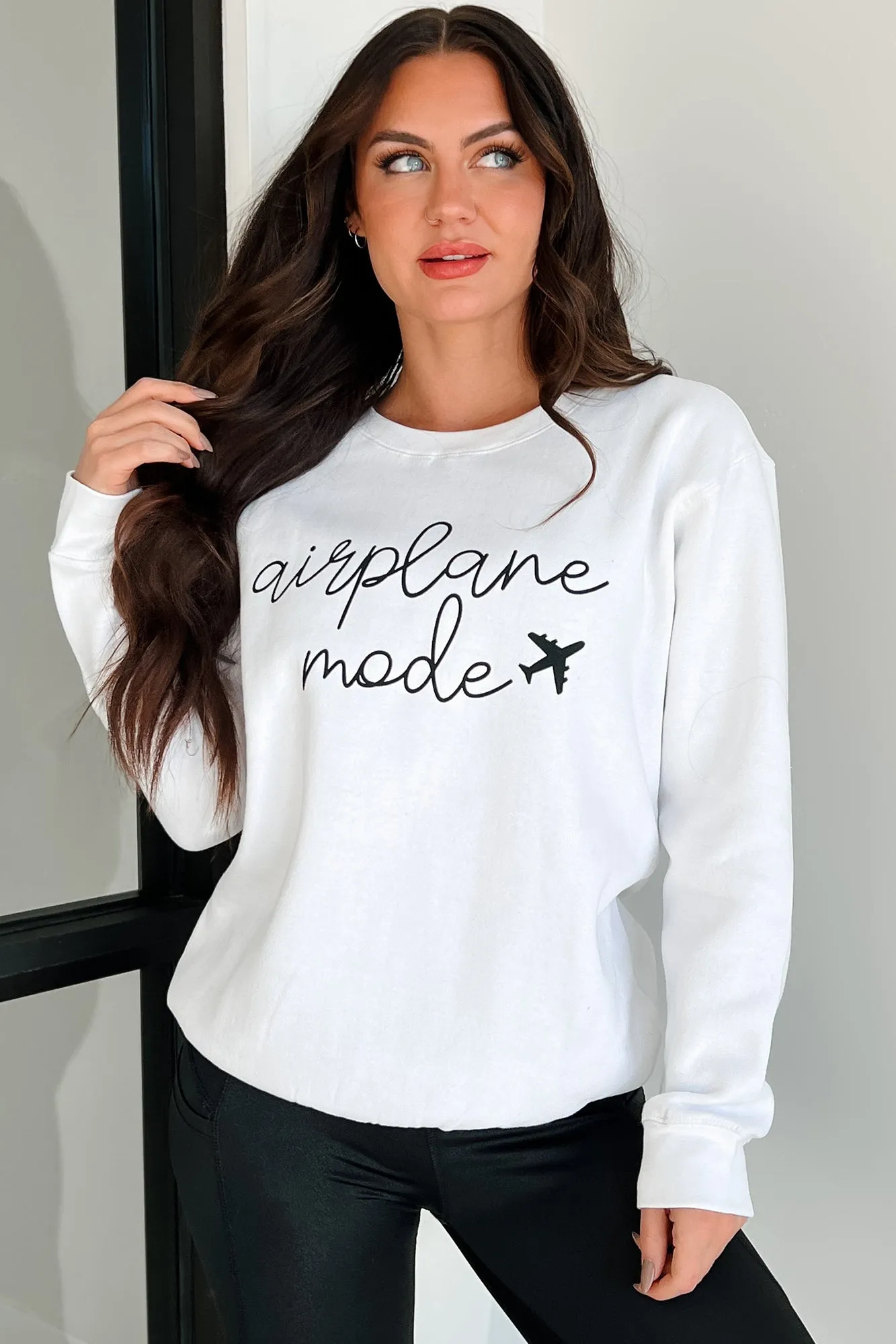 "Airplane Mode" Graphic Sweatshirt (White)