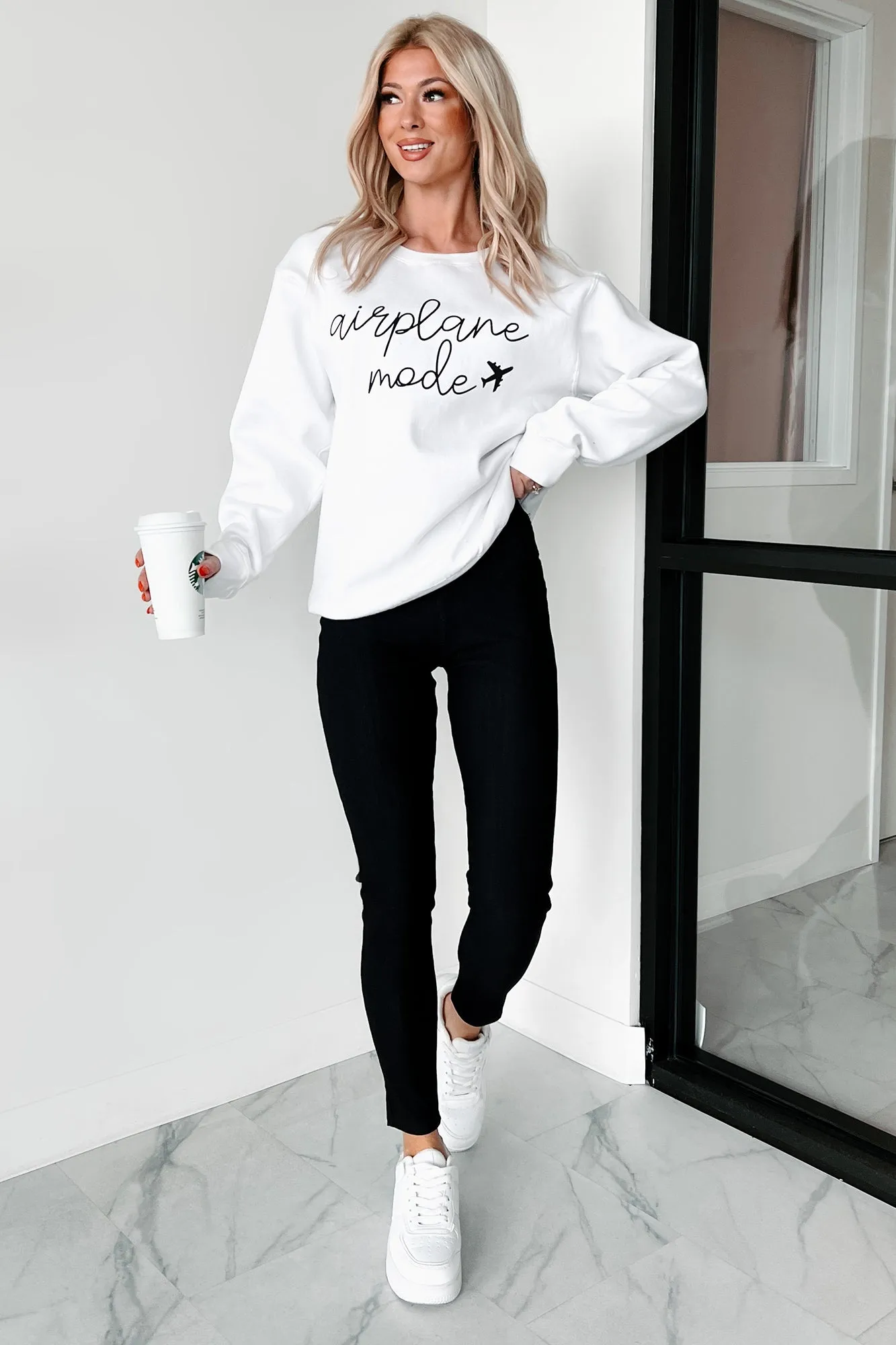 "Airplane Mode" Graphic Sweatshirt (White)