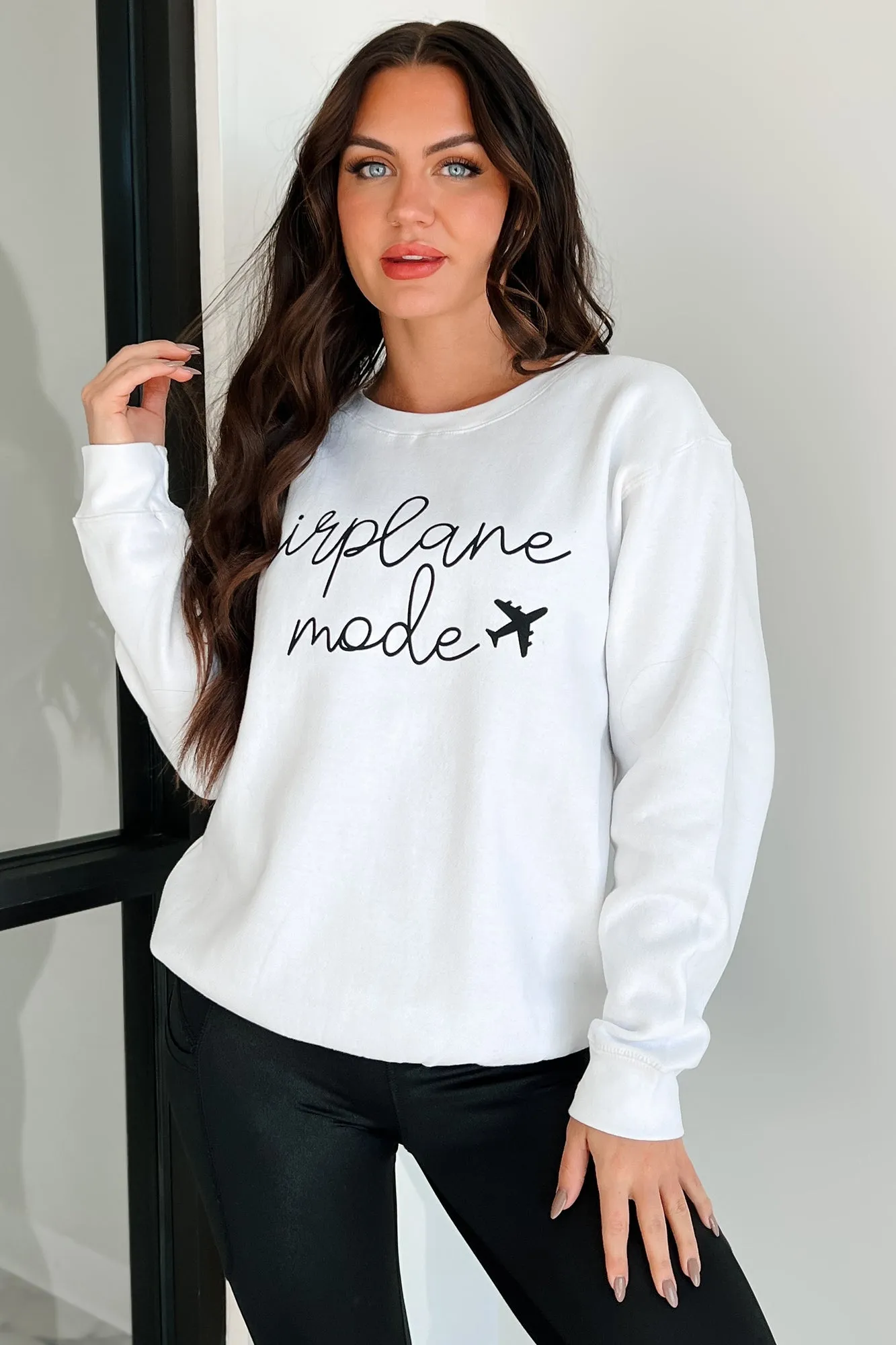"Airplane Mode" Graphic Sweatshirt (White)