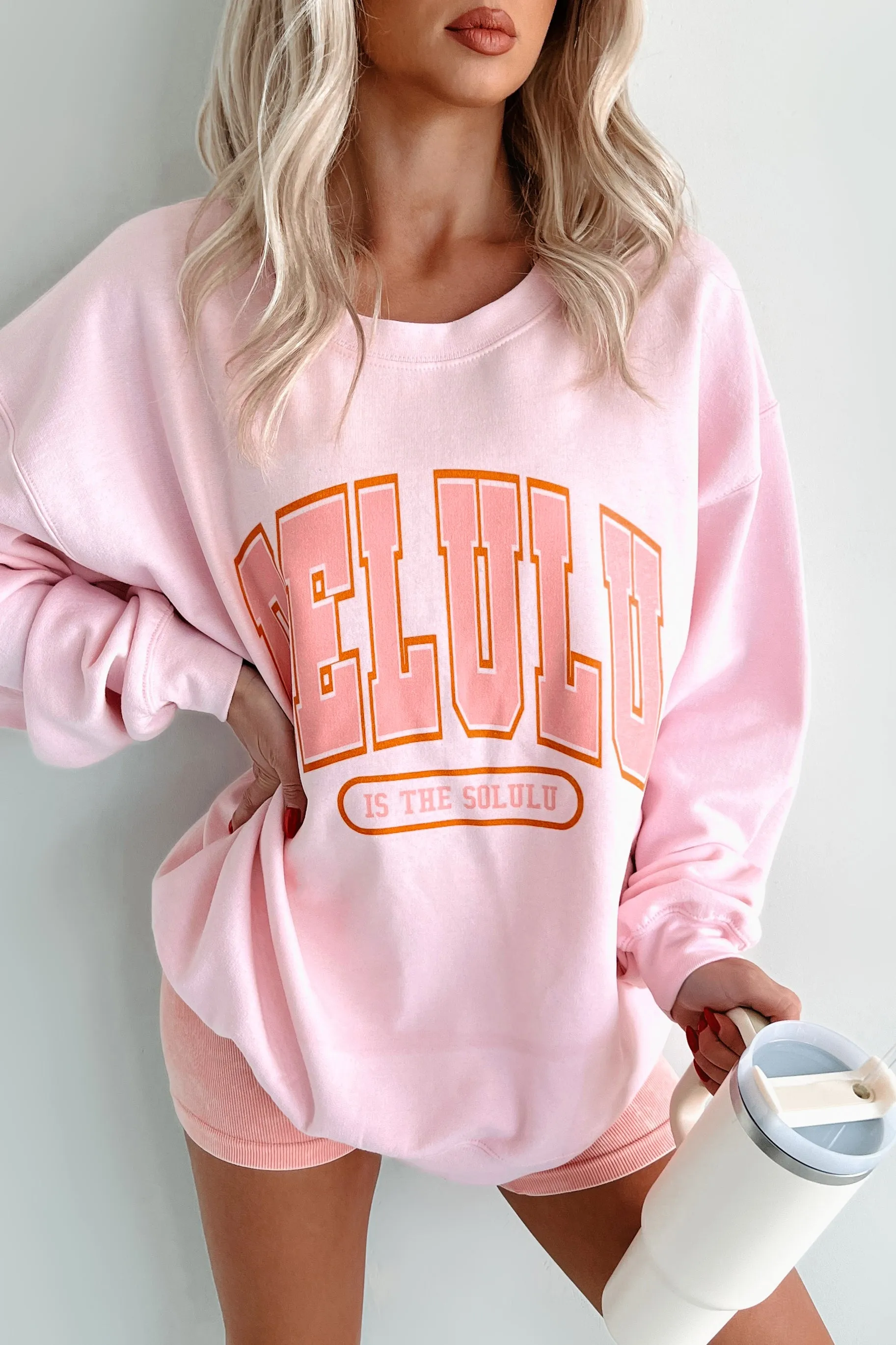 "Delulu Is The Solulu" Graphic Sweatshirt (Light Pink)