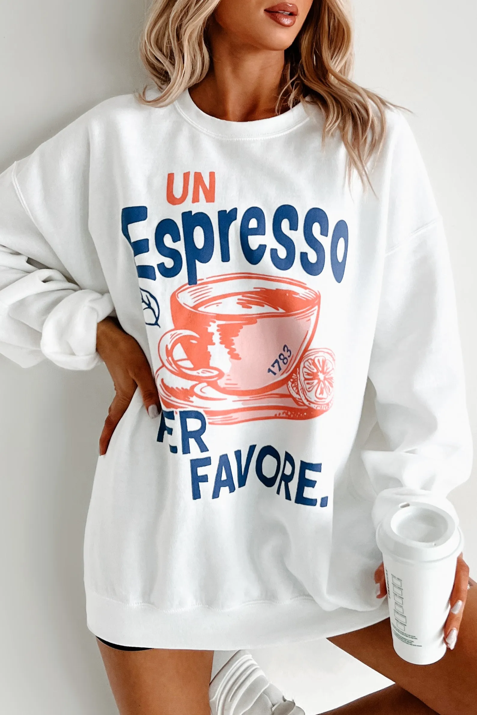"Un Espresso" Graphic Sweatshirt (White)