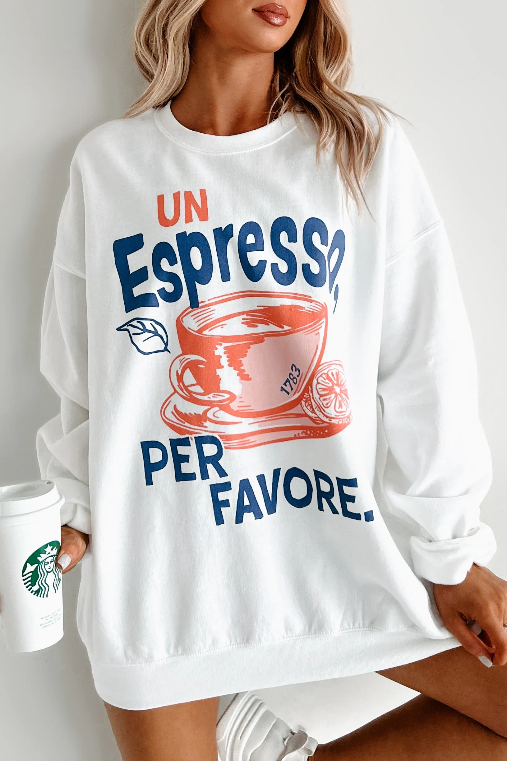 "Un Espresso" Graphic Sweatshirt (White)