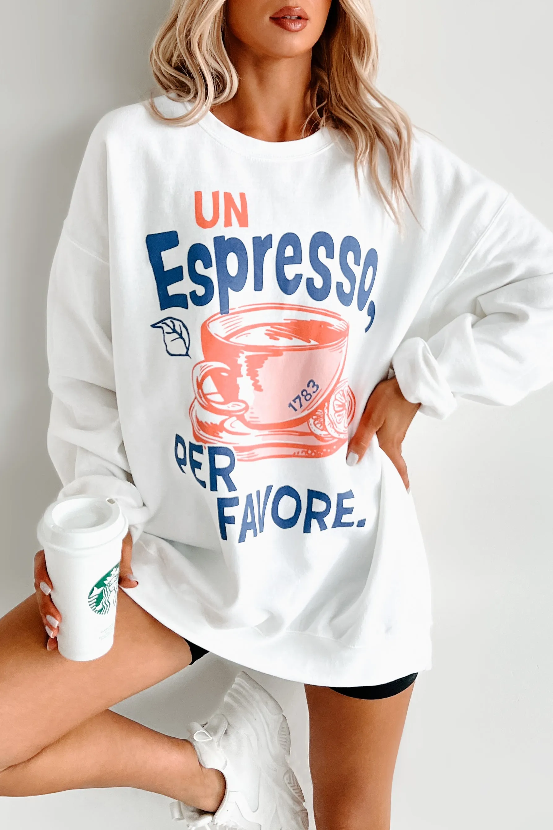 "Un Espresso" Graphic Sweatshirt (White)