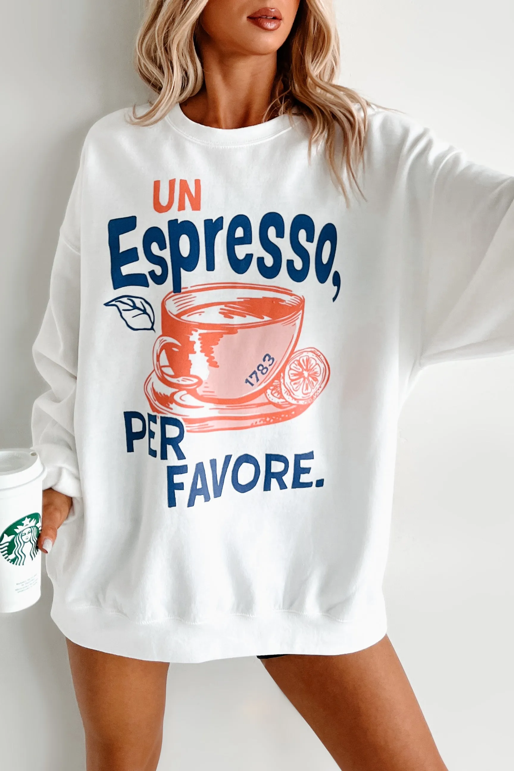 "Un Espresso" Graphic Sweatshirt (White)
