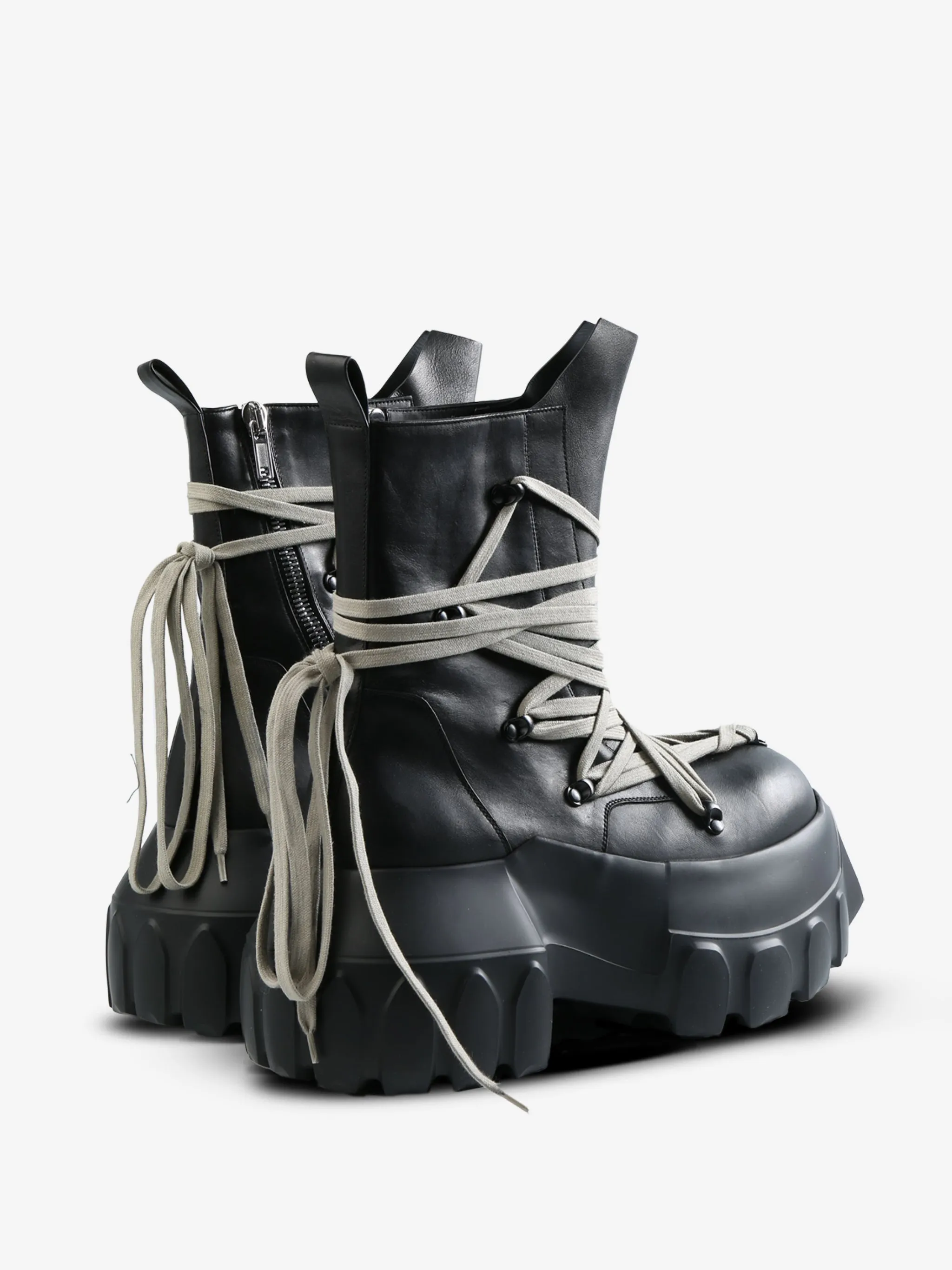 RICK OWENS - Women Stivali In Pelle Megalaced Mega Tractor Boots Shoes_rick-owens